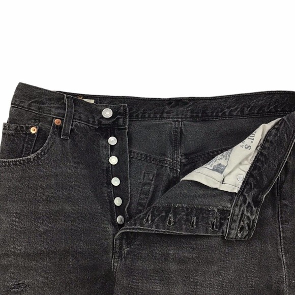 Levis 501 Womens 32 x 28 Premium High Waist Skinny Jeans Ripped Black Button Fly - Picture 6 of 12